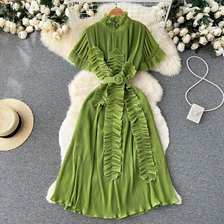 Drune | Langarm Maxikleid mit plissierten Volants