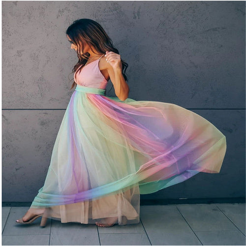 Drune | Regenbogen Netzkleid Für Damen Mit Trägern