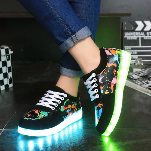 Damen nan LED-Leuchtsneaker mit Farbklecks-Design und stoßdämpfender Lichtsohle Drune
