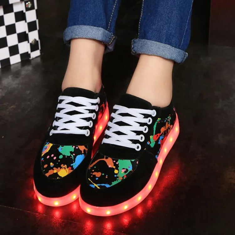 Damen nan LED-Leuchtsneaker mit Farbklecks-Design und stoßdämpfender Lichtsohle Drune