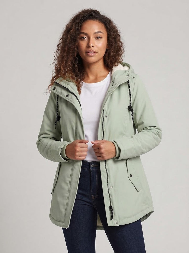 Damen Gefütterte Kapuzenparka mit Teddyfutter, Kordelzug und Pattentaschen Drune