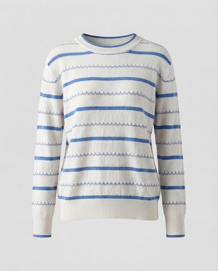 Damen Gestreifter Feinstrickpullover mit Ziernaht und Rundhalsausschnitt Drune