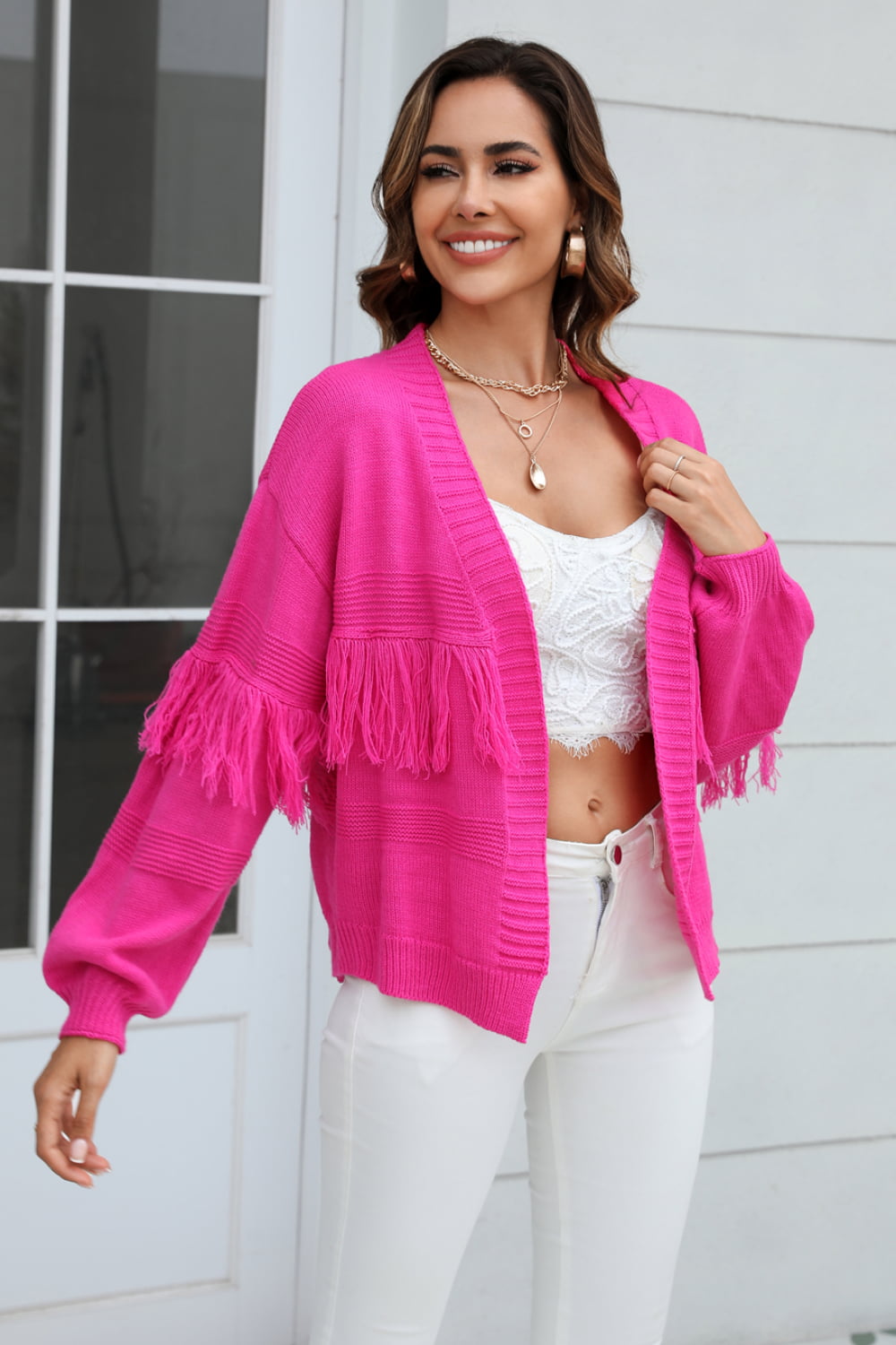 Drune | Fransenbesatz Offene Vorder-Cardigan
