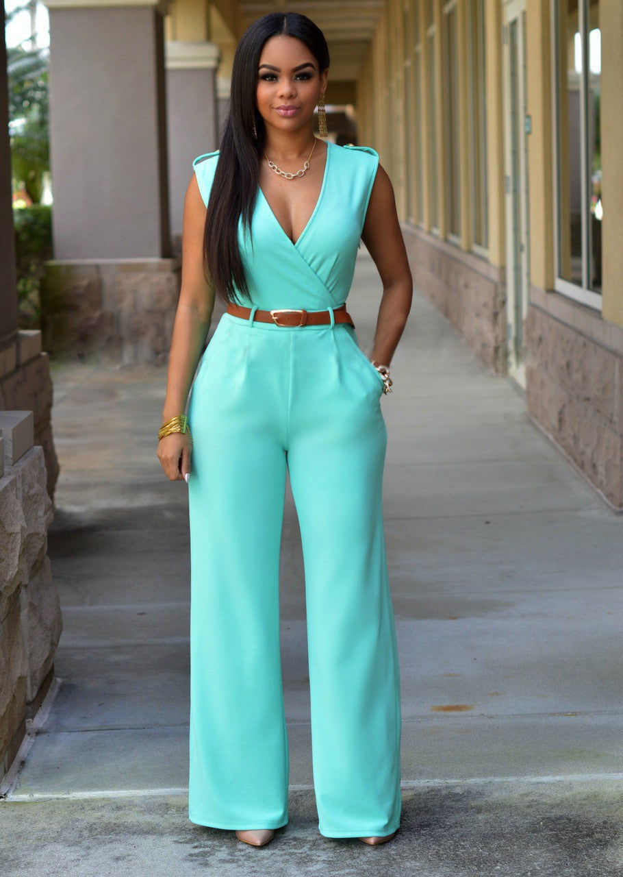 Damen Stilvoller Jumpsuit mit Taillengürtel und weitem Bein Drune