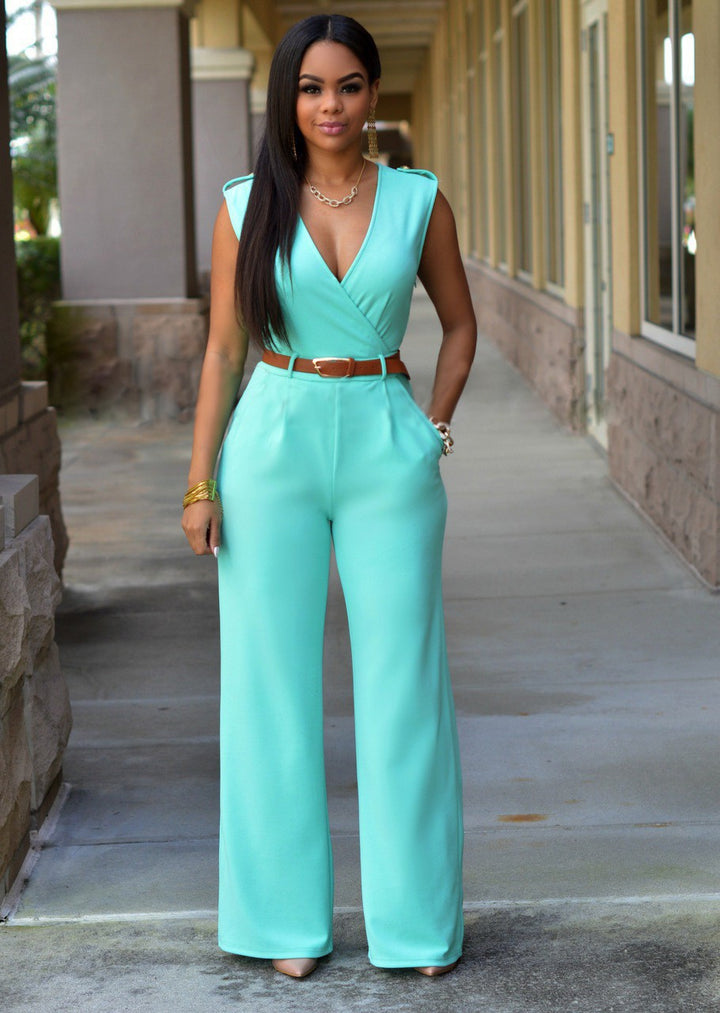 Damen Stilvoller Jumpsuit mit Taillengürtel und weitem Bein Drune