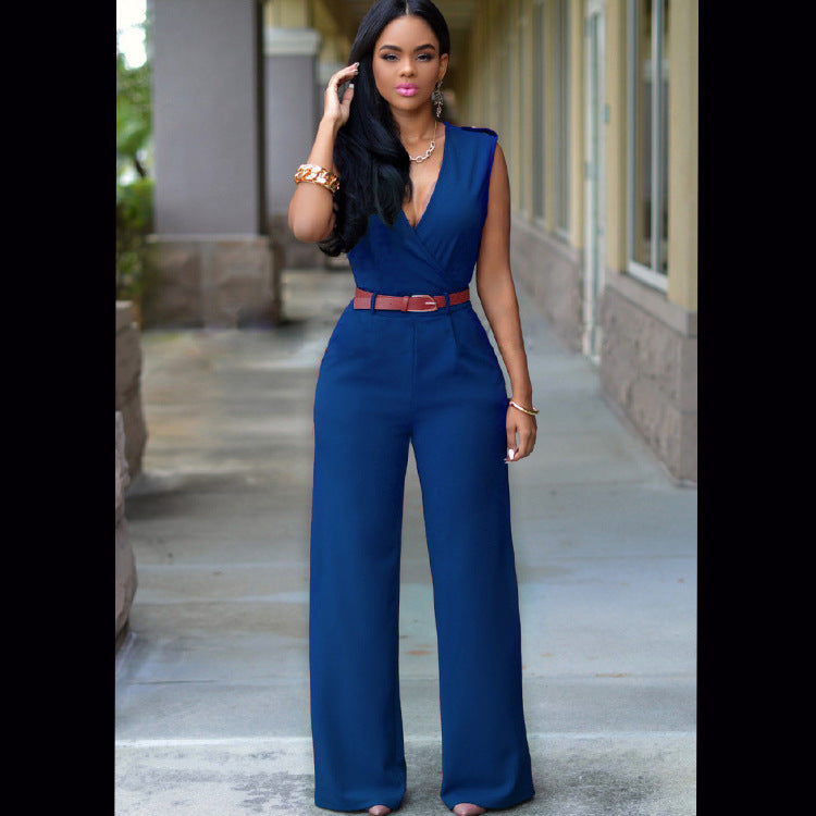 Damen Stilvoller Jumpsuit mit Taillengürtel und weitem Bein Drune