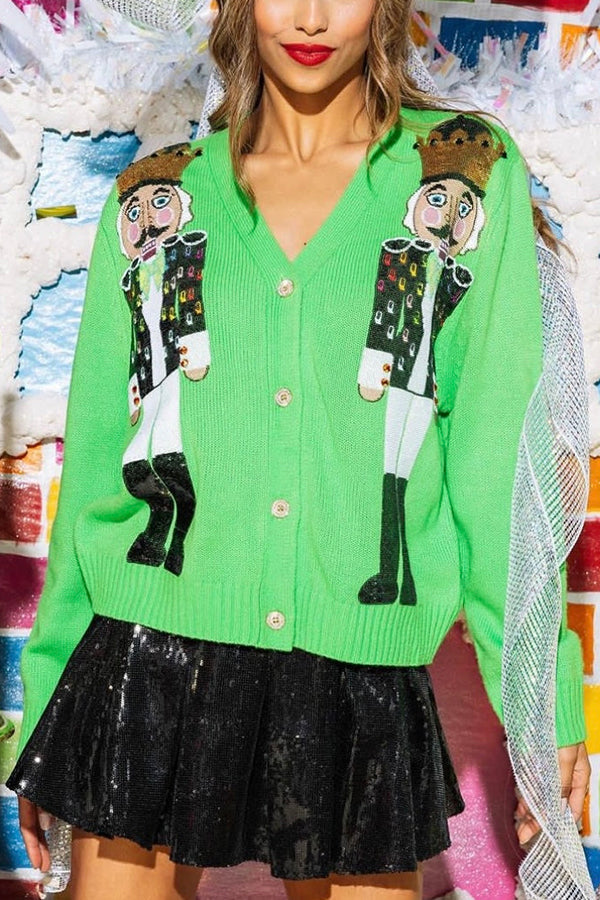 Drune | Weihnachtsnussknacker Pailletten Freizeit Strickjacke