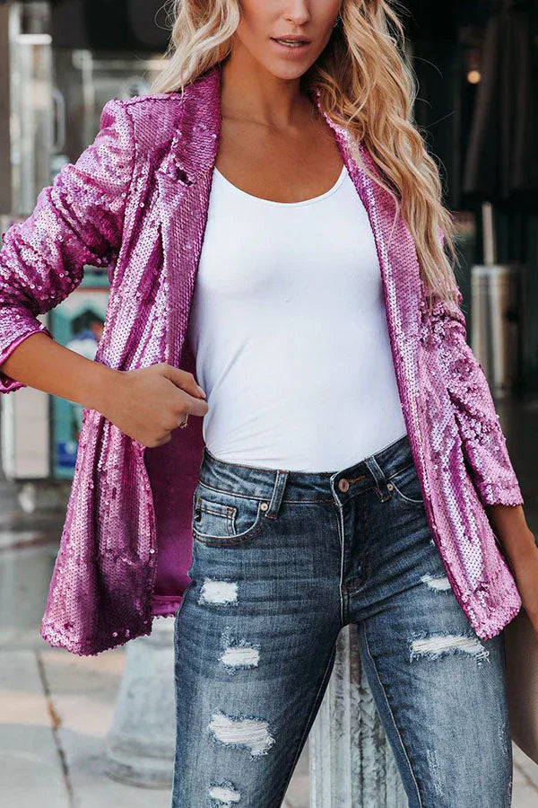 Drune | Frauen Pailletten Blazer Mit Langen Ärmeln Und Revers
