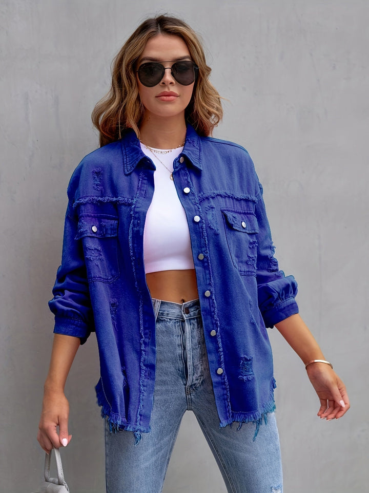 Drune | Denimjacke Boho Nicht Dehnbar, Einfarbig, Knopfverschluss