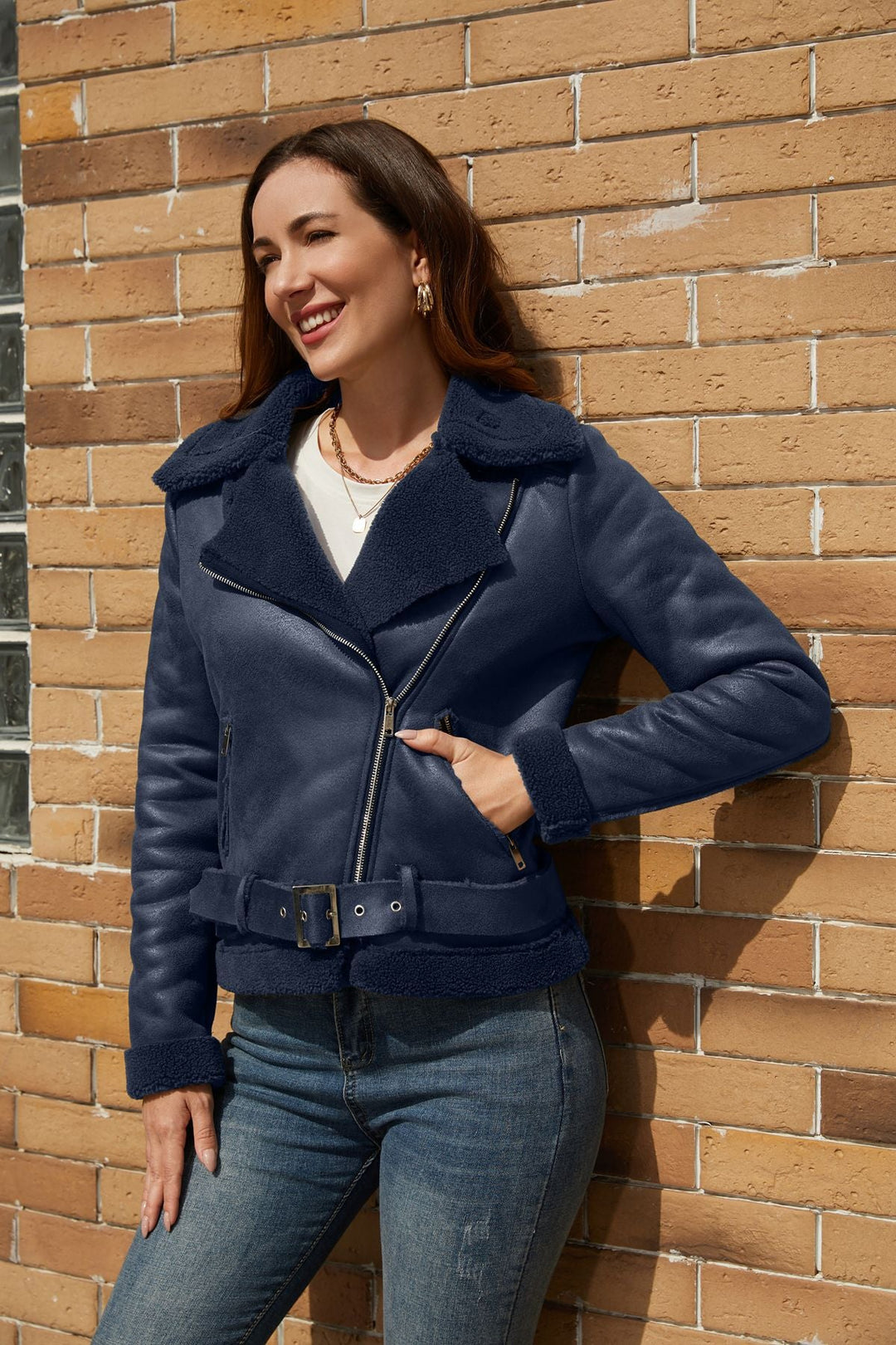 Drune | Winterjacke aus Kunstwildleder mit Fell und Gürtel