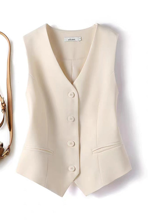 Drune | Rosiedress V Neck Knopfleiste Eingrifftaschen Blazer Weste