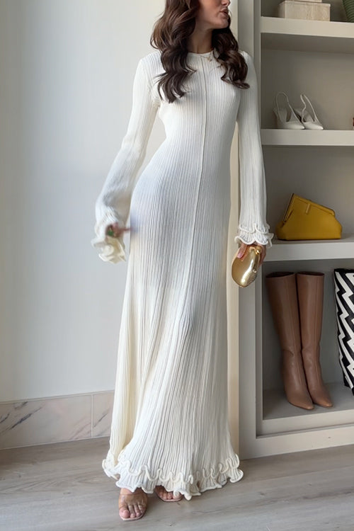 Drune | Rosiedress Glockenärmel Rücken Schnürung Rüsche Trim Maxi Kleid