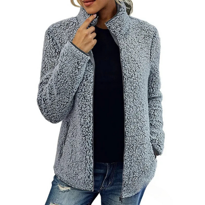 Drune | Weiche Damen Teddyjacke Mit Hohem Kragen Und Reißverschluss