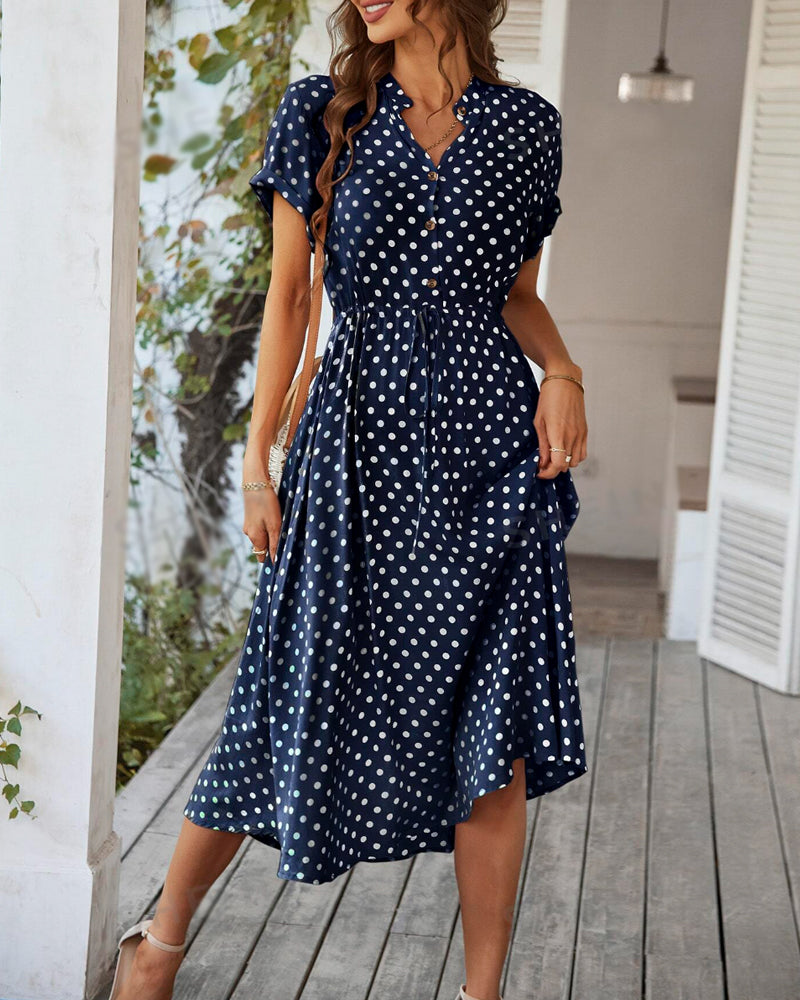 Drune | Kleid mit Gepunktetem Kordelzug und Knopfleiste