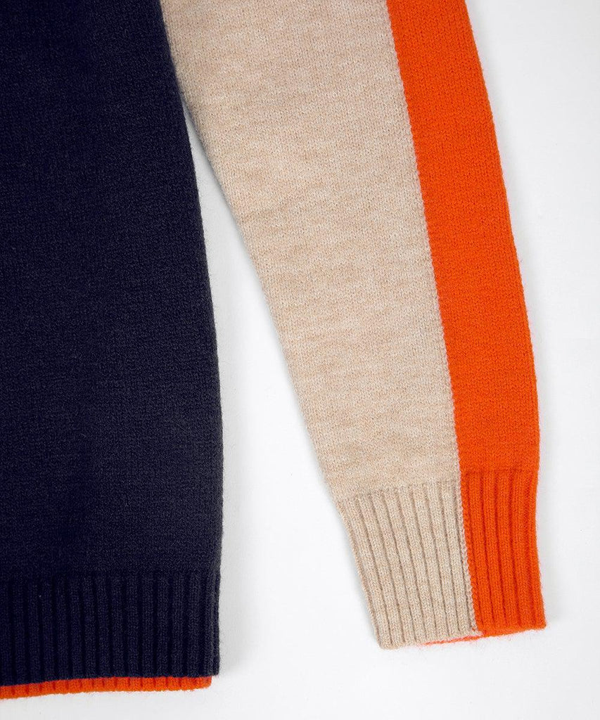 Drune | Damenpullover mit Retro-Streifen in Marine und Orange