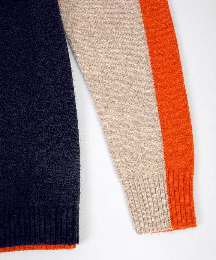 Drune | Damenpullover mit Retro-Streifen in Marine und Orange