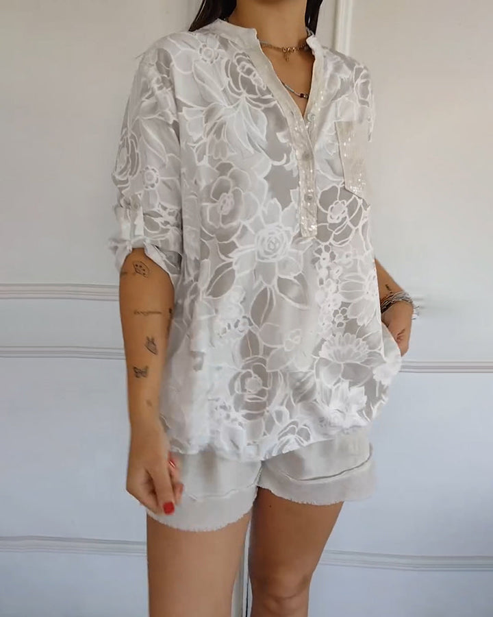Drune | V-Ausschnitt Button Down Bedruckt