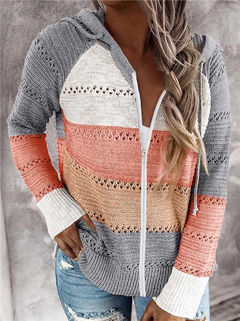 Drune | Kontrastfarbige Strick Zip Leichtgewicht Hoodie