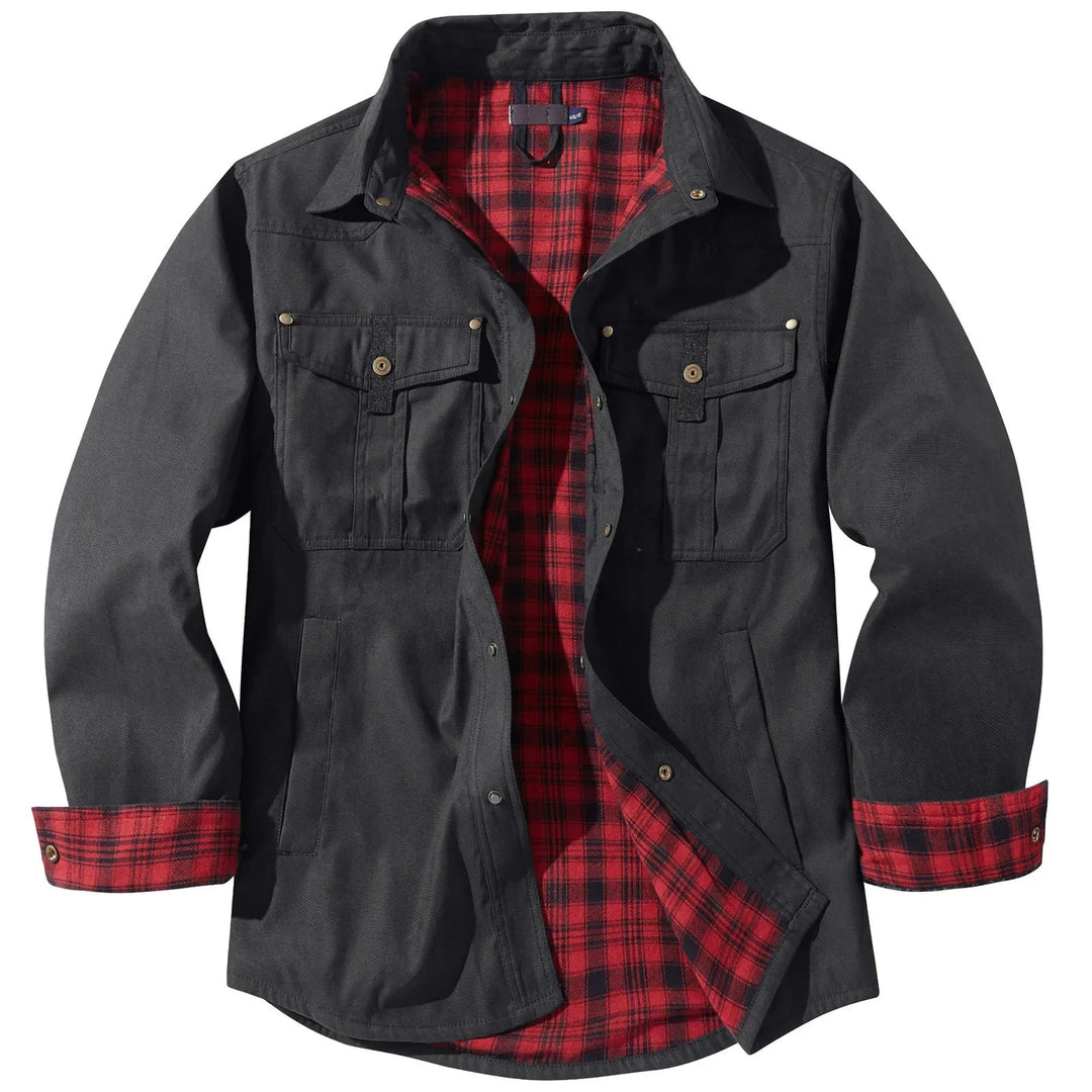 Drune | Plus Size Flanell Herrenjacke mit Karomuster und abnehmbarer Kapuze