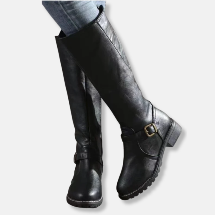 Drune | Stiefel - Kunstleder - Kniefester Schaft - Abgerundete Spitze - Niedriger Blockabsatz