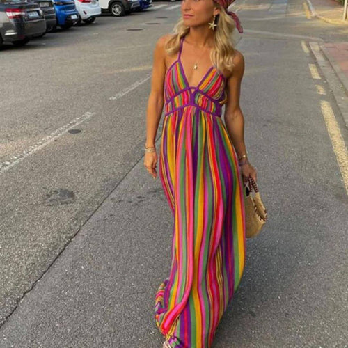 Drune | Vibrant Gestreiftes Maxikleid mit Taillenbetonung