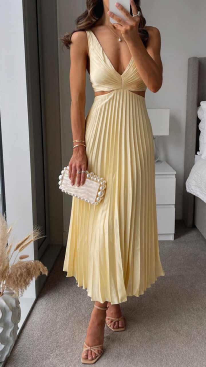 Drune | Gefaltetes ausgeschnittenes Midi-Kleid für Damen