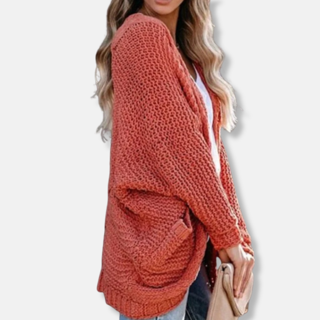 Drune | Woll Übergroßer Cardigan - Gerippter Offener Fronttaschen Cardigan