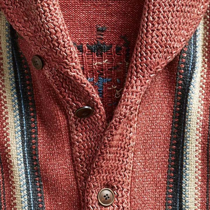 Drune | Strickjacke im Vintage Western Stil - Cardigan mit Schalkragen & Aztekenmuster, Knopfleiste & Taschen