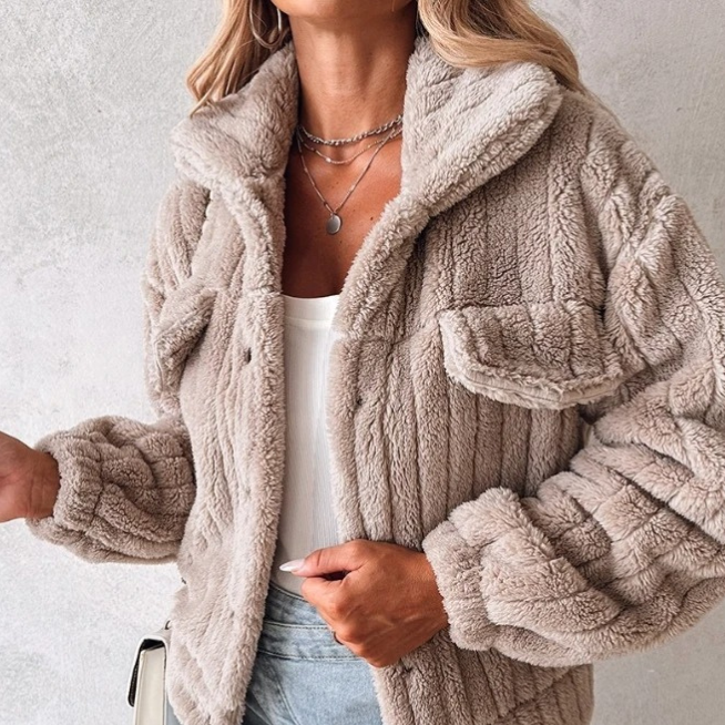 Drune | Damen Kurze Warme Teddyjacke Gemütlicher Stil