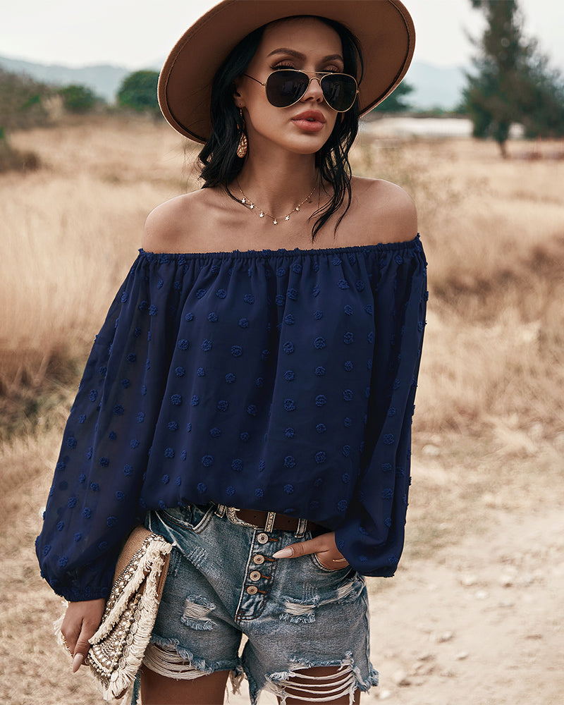 Drune | Off Shoulder Laterne Langärmeliges Rüschentop