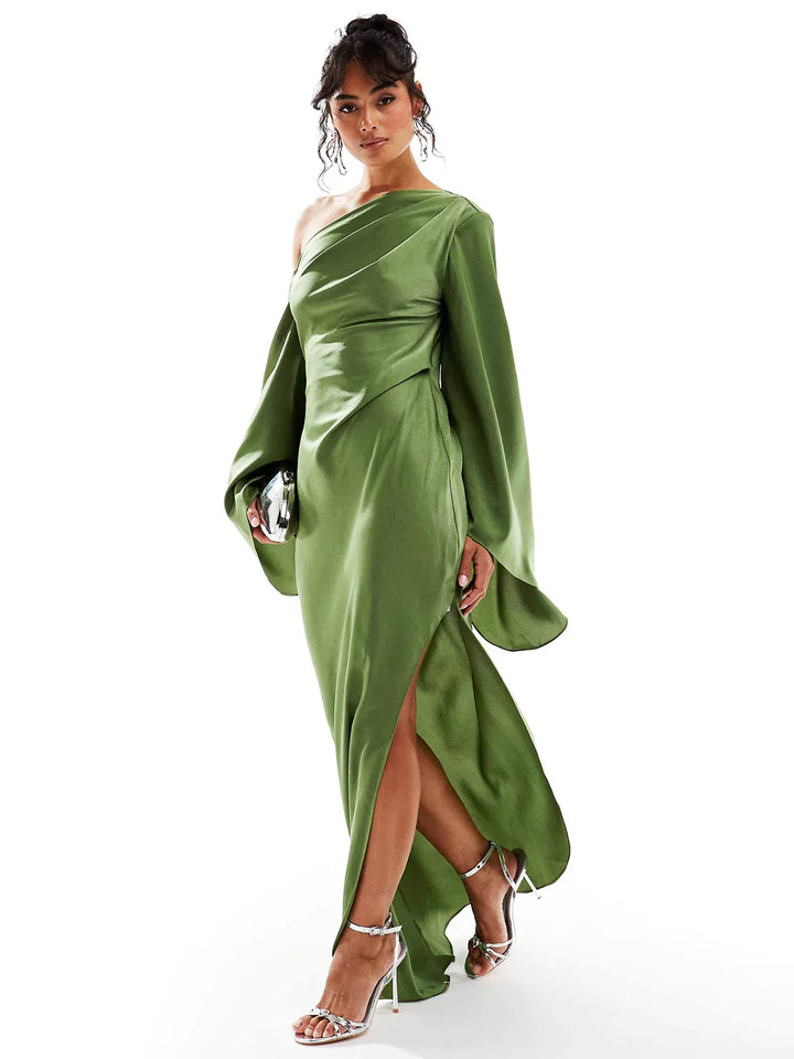 Drune | Fließendes Grünes Asymmetrisches Kleid für Damen