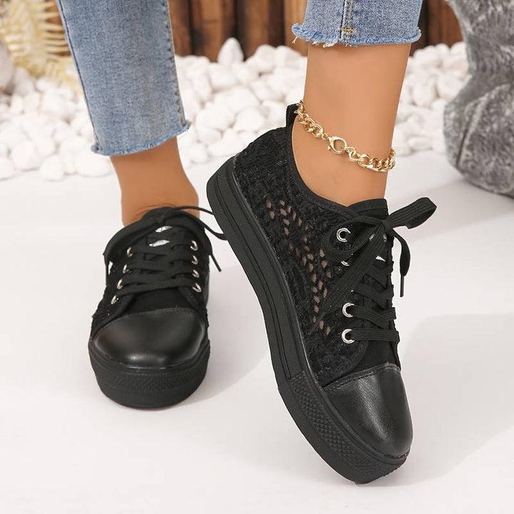 Damen Luftige Spitzen Sneaker Leicht mit Plateausohle