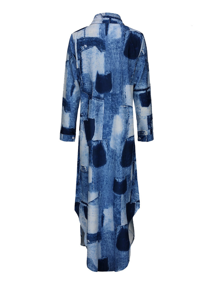 Drune | Damen Casual Midi Hemdkleid in Blau