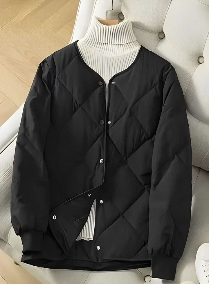 Drune | schwarze Pufferjacke mit modernem gestepptem Muster für Frauen