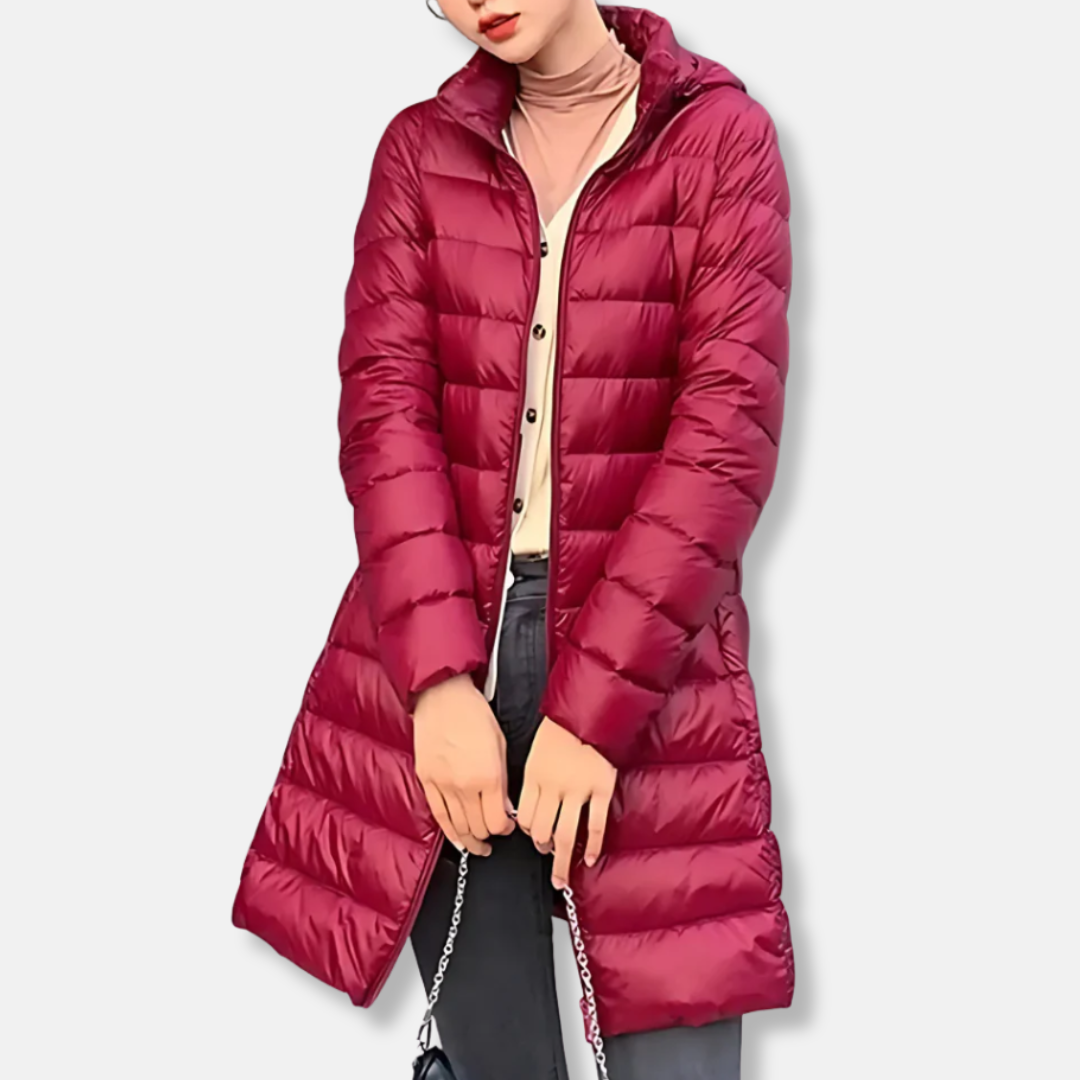 Drune | Nylon Puffer-Jacke - Steppjacke mit Kapuze in mittlerer Länge