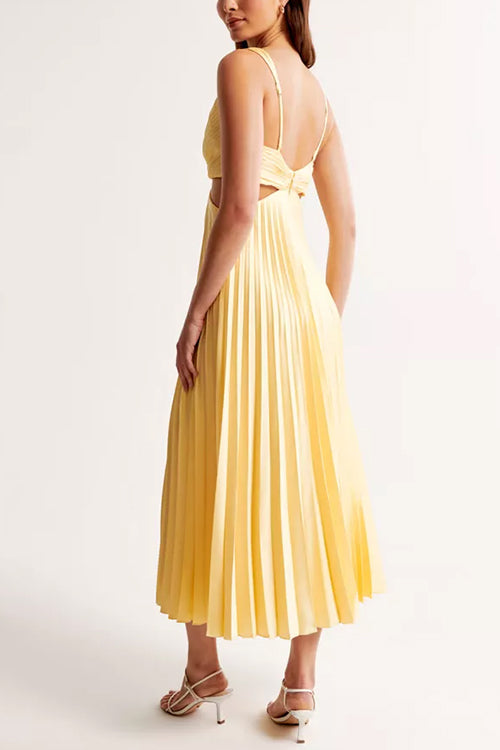 Drune | V-Ausschnitt Cut-Out Taille Ärmelloses Falten-Maxikleid