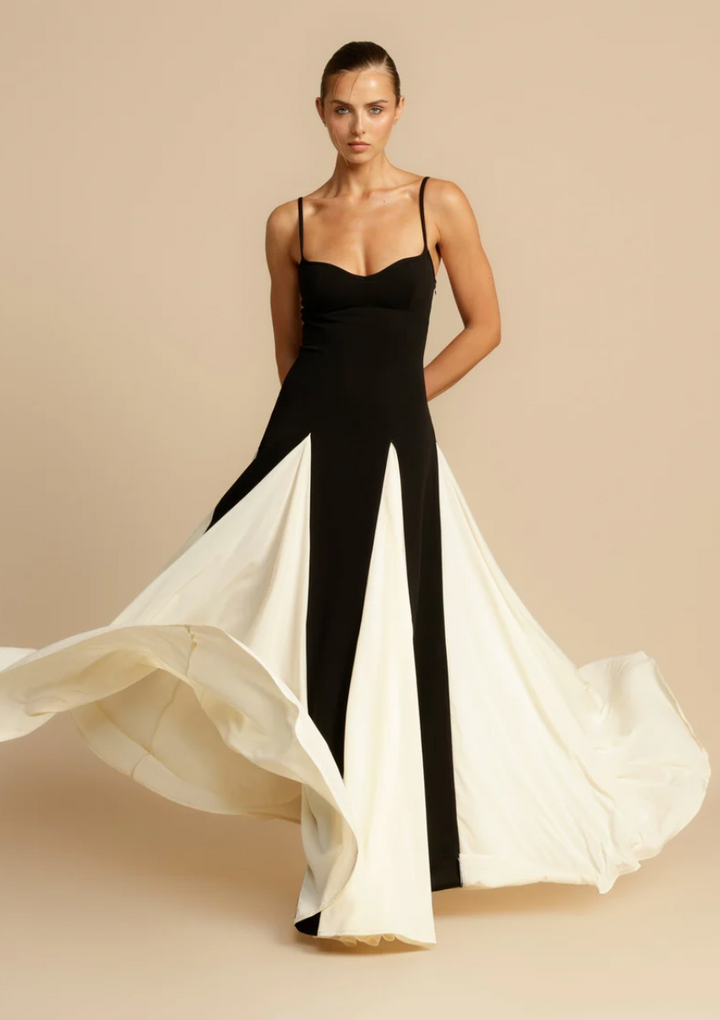 Drune | Elegantes zweifarbiges Spaghettiträger-Maxikleid für Damen