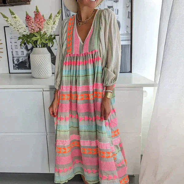 Drune | Maxi-Kleid mit Langen Ärmeln und V-Ausschnitt