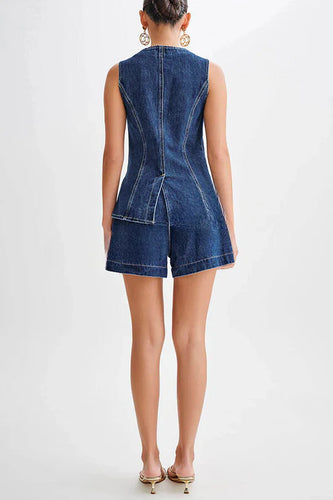 Drune | Denim Prinzessnähte Tasche Weste Top