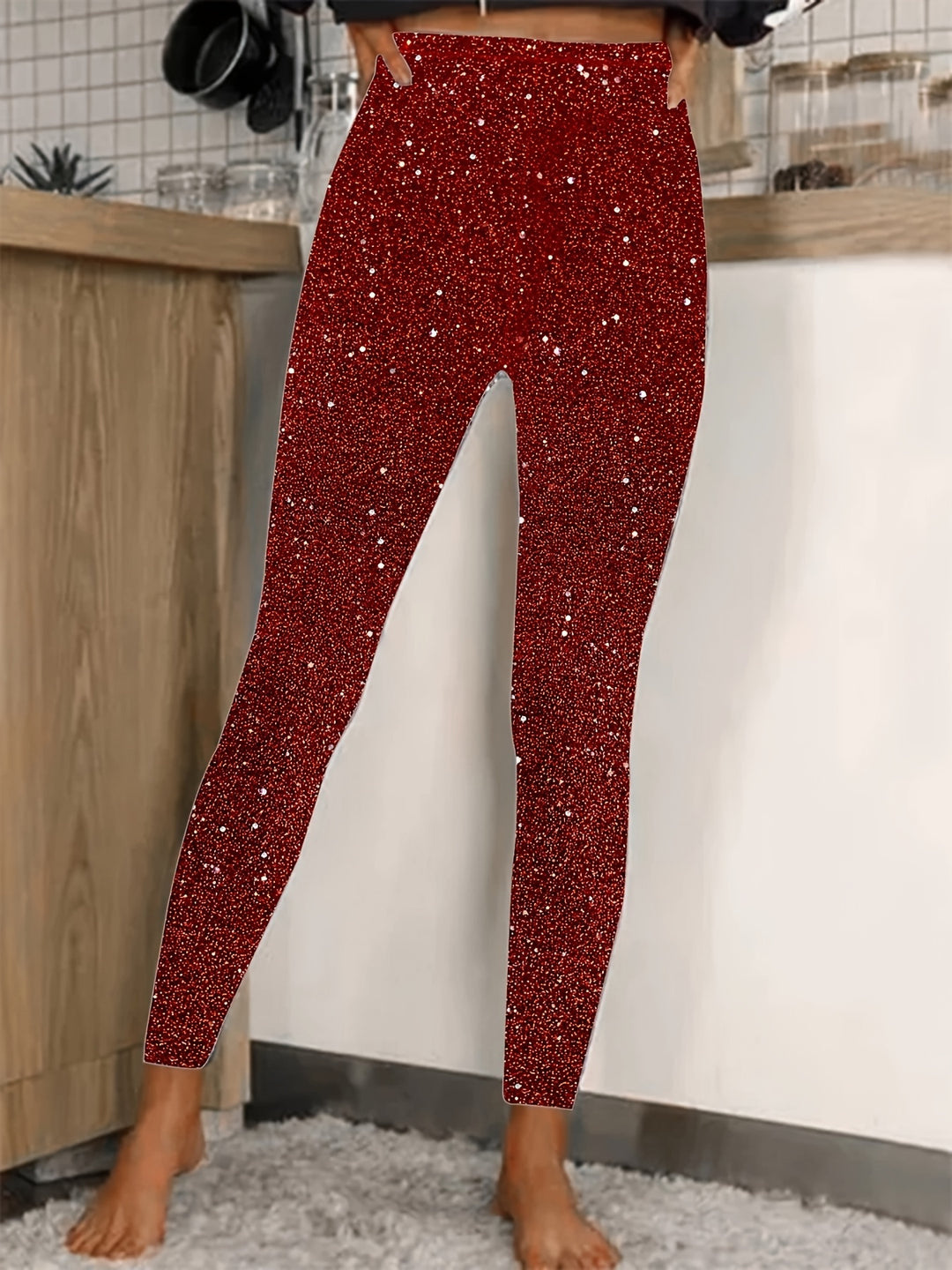 Drune | Damen High Waist Pailletten Legging Glänzend & Komfortabel Für Frauen