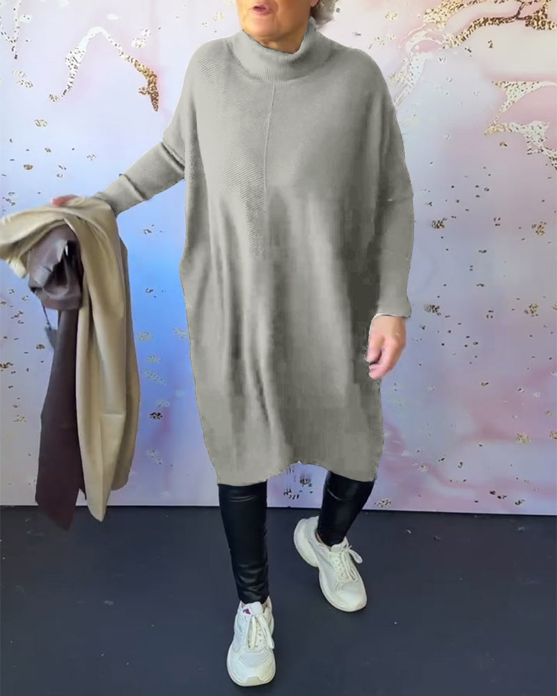 Drune | Lässiger Einfarbiger Pullover mit Hohem Kragen und Langen Ärmeln
