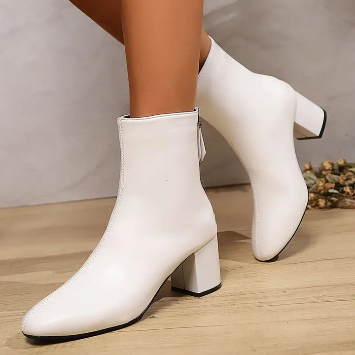 Drune | Damen Stiefeletten Spitze Zehenpartie, Klobiger Absatz