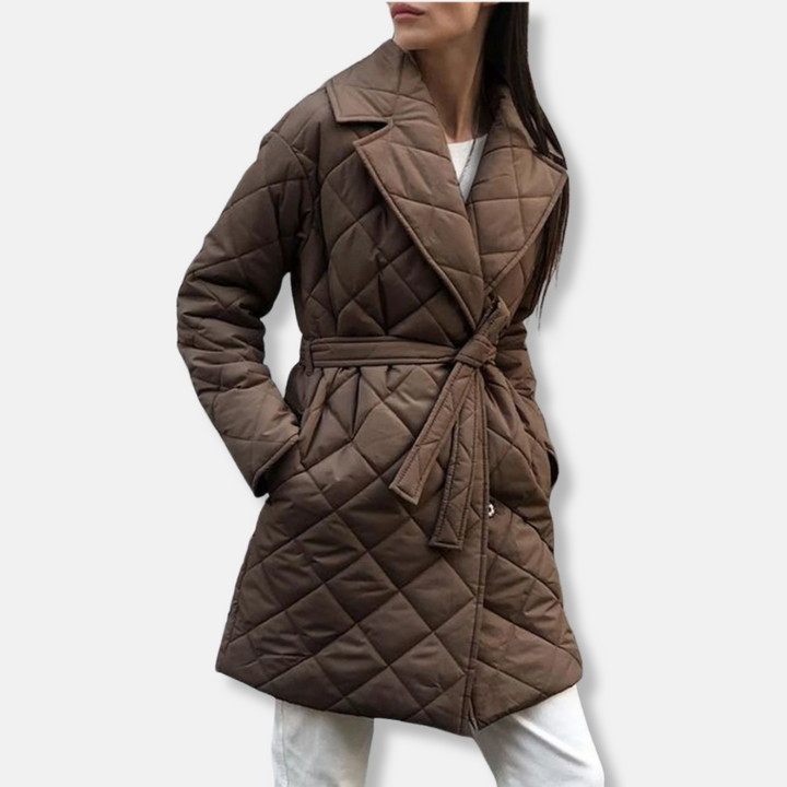 Drune | Padded Jacke mittellang Tailliert mit Gürtel Eingekerbter Kragen Isolierend