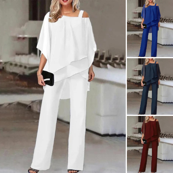 Drune | Gestufte Chiffonbluse & Weit Geschnittene Hose Für Damen