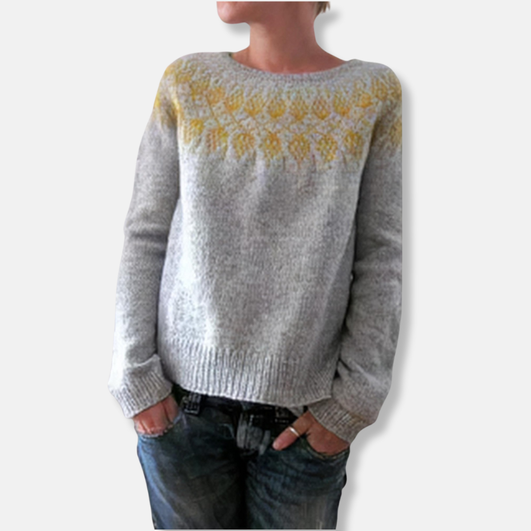 Drune | Wolle Rundhals Pullover Nordische Yoke Relaxed Passform Pullover