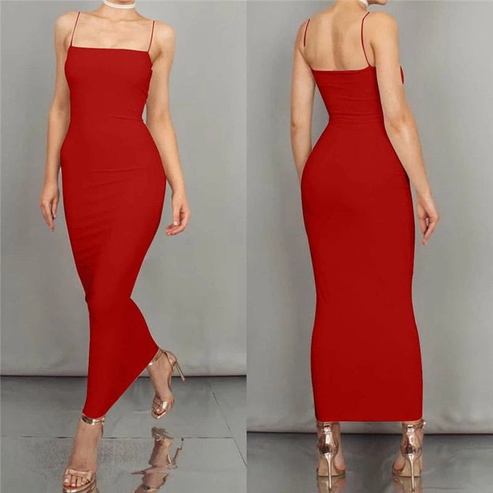 Drune | Bodycon Kleid Midi Länge Spaghettiträger Elegant und Figurbetont
