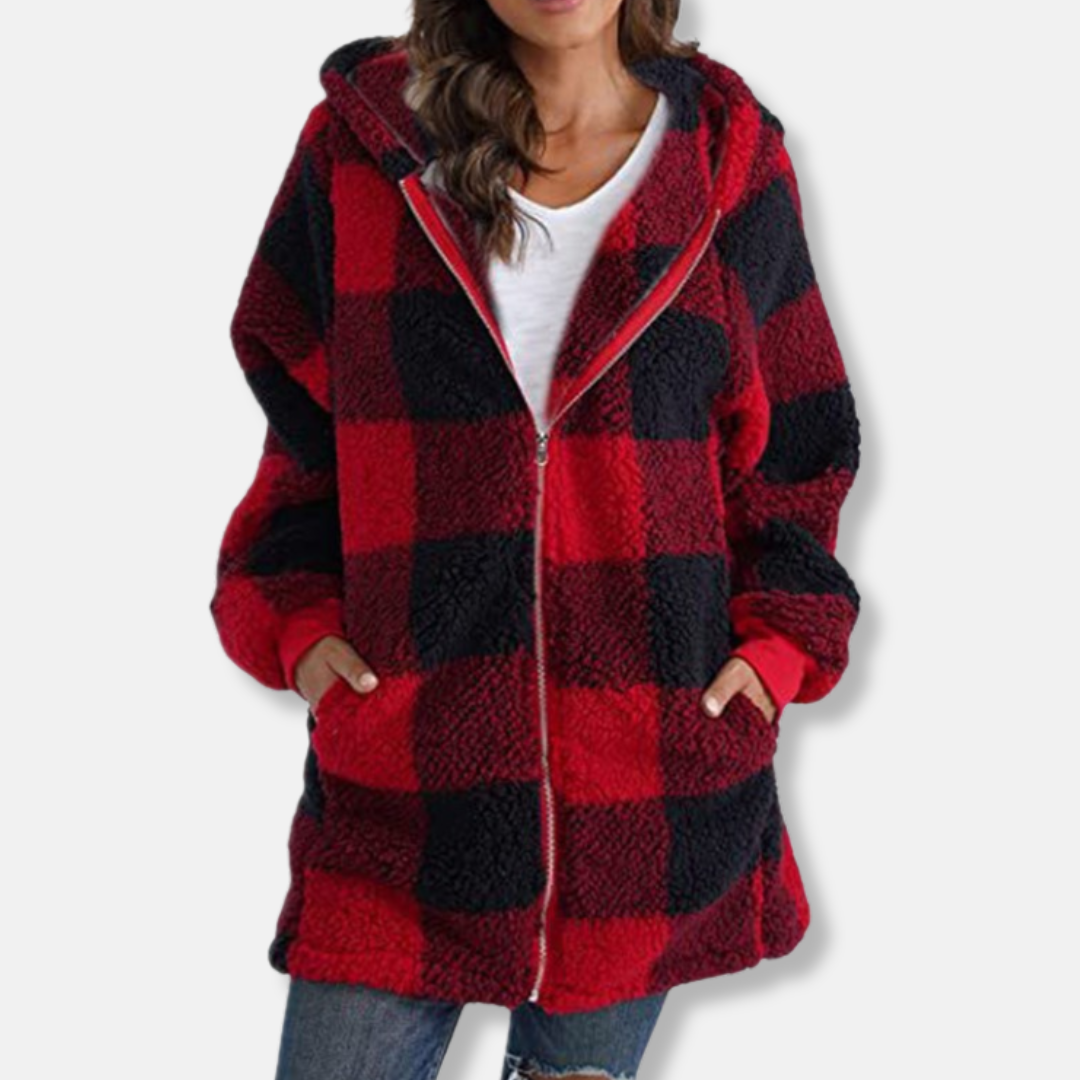 Drune | Damen Kapuzenjacke – Oversized Fit – Weicher Strick – Karomuster – Voller Reißverschluss – Lässige Schicht