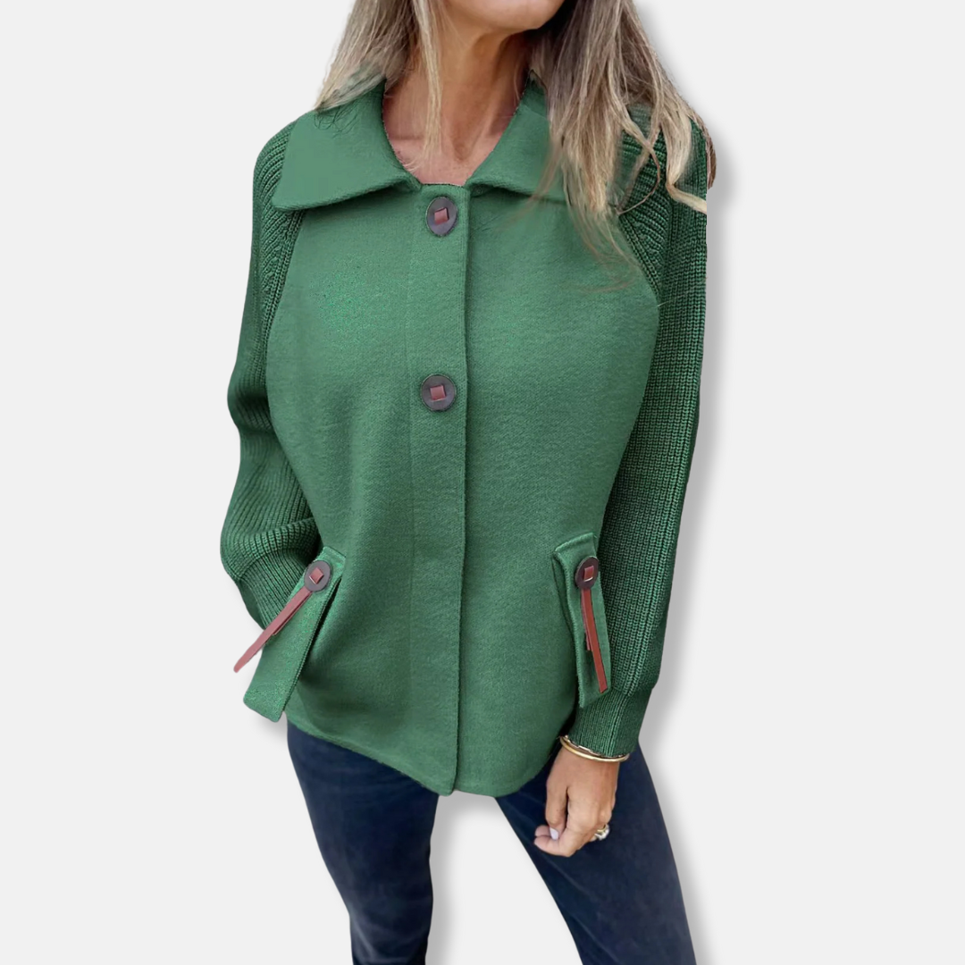 Drune | Jacke - Lässiger Schnitt - Gestrickte Ärmel - Mit Revers - Knopfverschluss