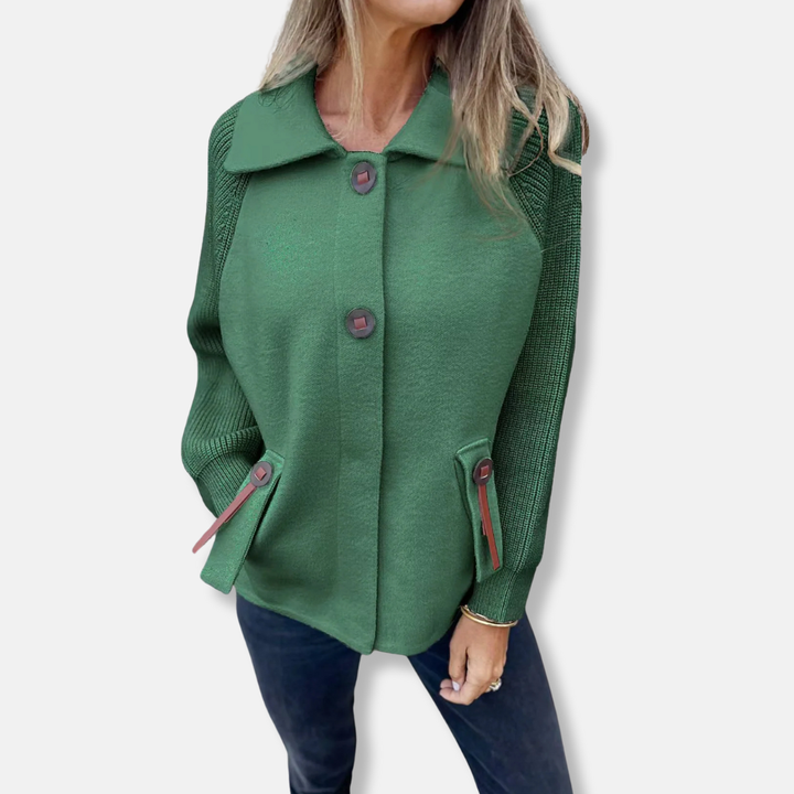 Drune | Jacke - Lässiger Schnitt - Gestrickte Ärmel - Mit Revers - Knopfverschluss