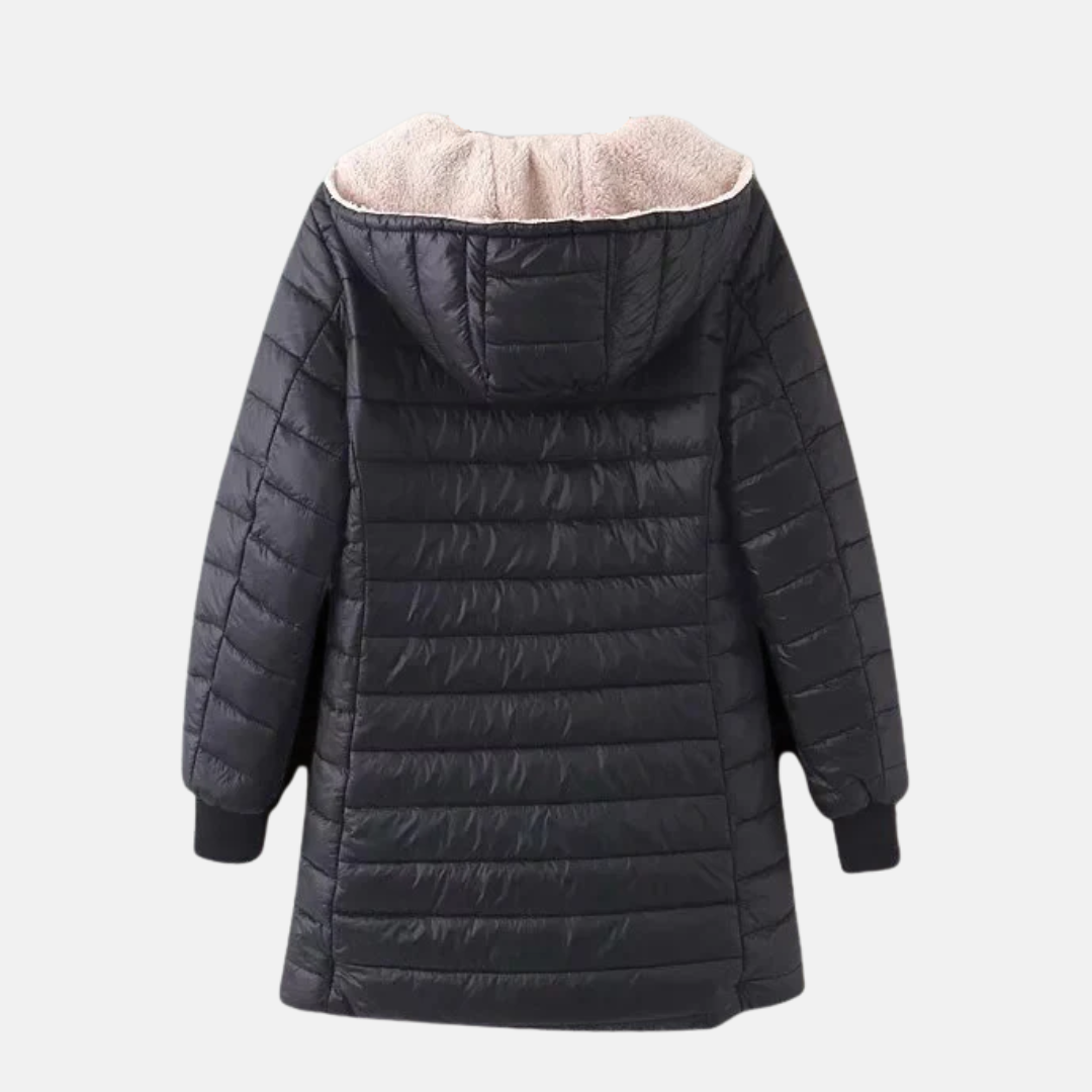 Drune | Steppjacke mittellang Kapuze Fleece Futter Reißverschluss Rippbündchen